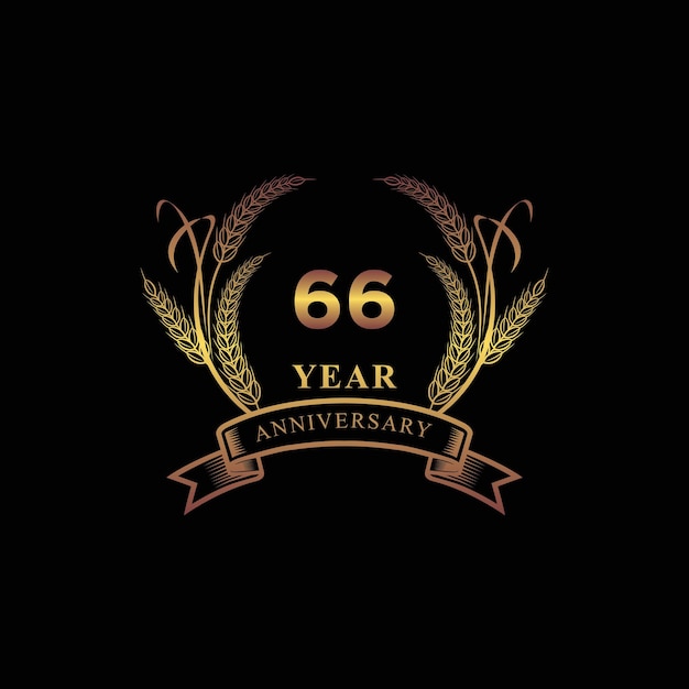 66th golden anniversary logo with ring and ribbon laurel wreath vector