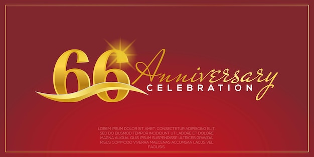66-летие, векторный дизайн для празднования юбилея с золотым и красным цветом.