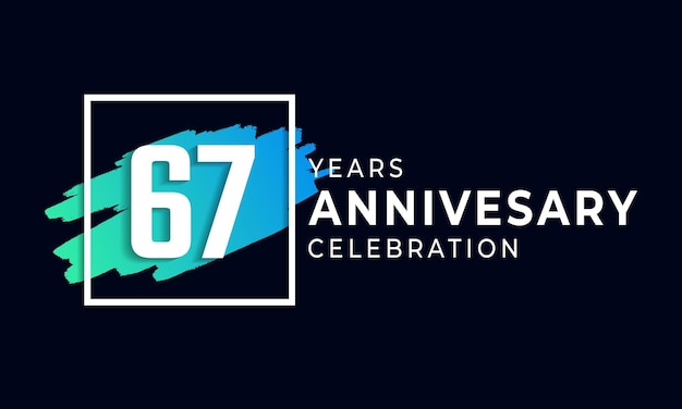 67 Year Anniversary Celebration with Blue Brush and Square Symbol Isolated on Black Background