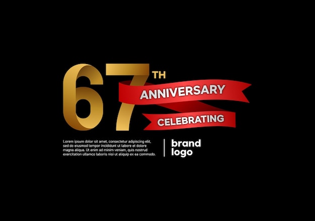 67 years anniversary icon logo design with gold and red emblem on black background