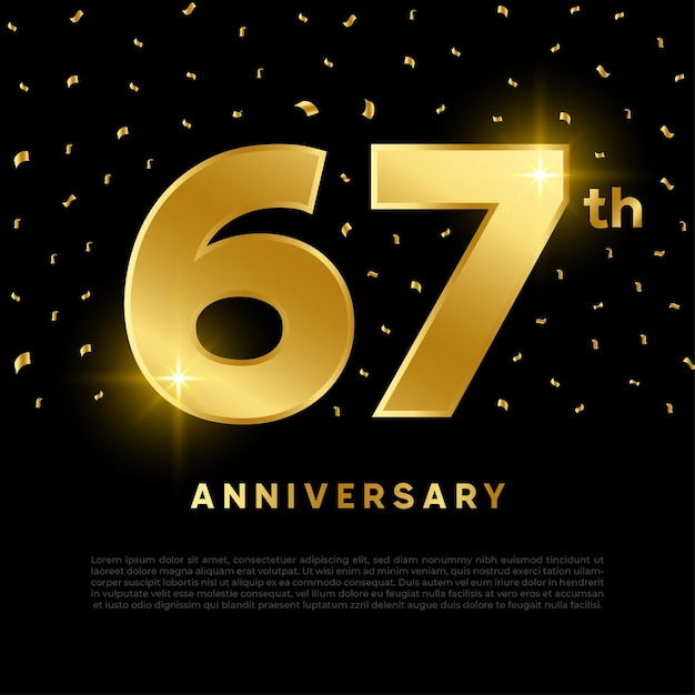 Vector 67th anniversary celebration with gold glitter color and black background