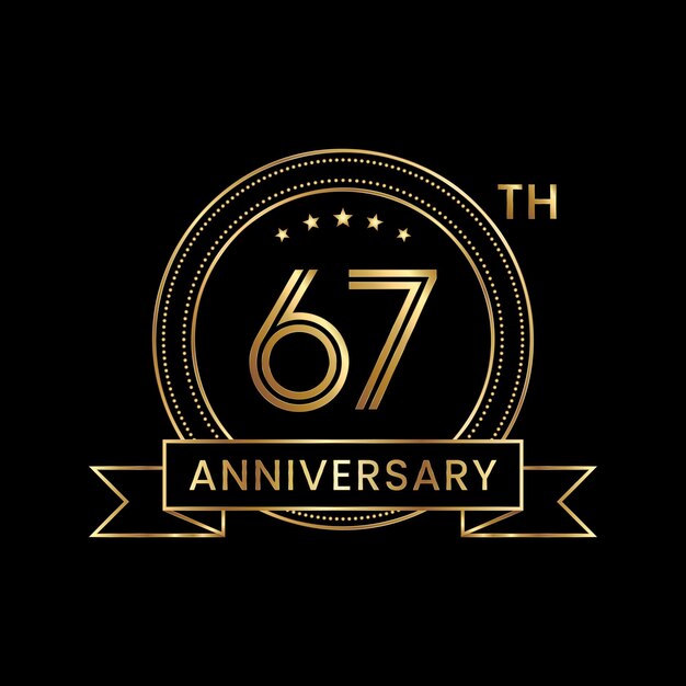 Vettore emblema del 67° anniversario con colore oro per l'evento celebrativo line art design logo vector