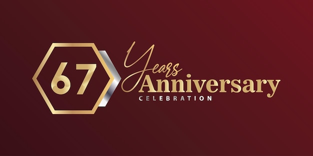 67th year anniversary celebration golden and silver color with hexagon shape for celebration event