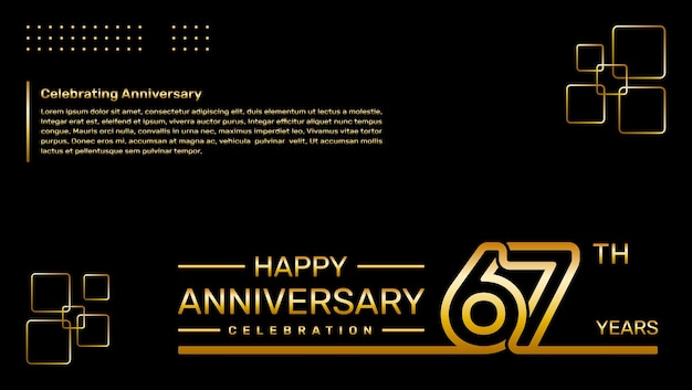 67th year anniversary template design with gold color vector template illustration