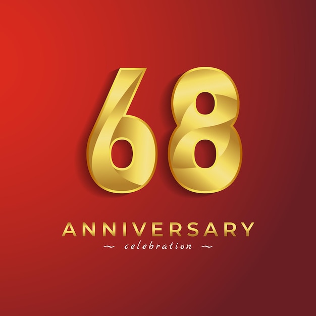 68-jarig jubileumfeest met gouden glanzende kleur voor viering geïsoleerd op rode achtergrond