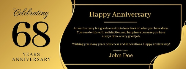 68 years anniversary a banner speech anniversary template with a gold background combination of black and text that can be replaced