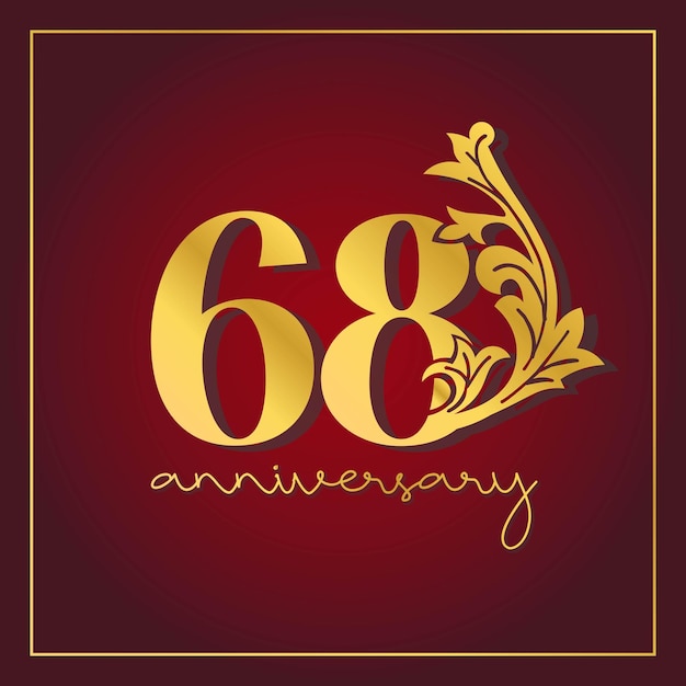 Vector 68th anniversary celebration banner with  on red background. vintage decorative number vector design