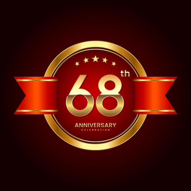 Vector 68th anniversary logo with badge style anniversary logo with gold color and red ribbon logo vector