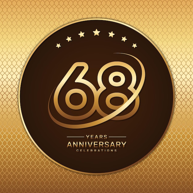 68th anniversary logo with a golden number and ring isolated on a golden pattern background