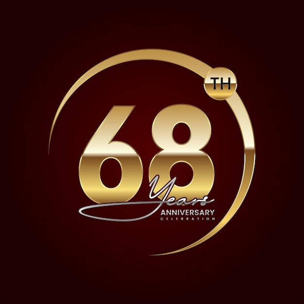 황금 반지 필기 스타일 텍스트 로고 벡터 템플릿이 있는 68주년 럭셔리 로고 디자인