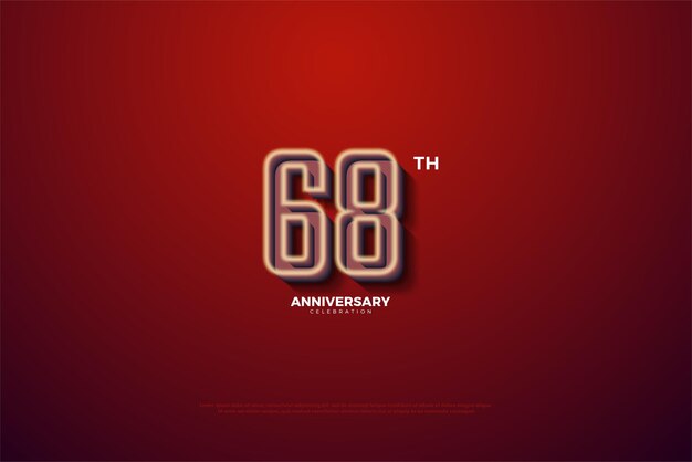 68th anniversary with red background and light effect.