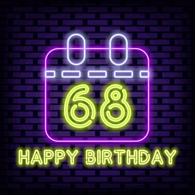 68번째 생일 축하합니다 68세 네온사인 네온 스크립트 라이트 아트