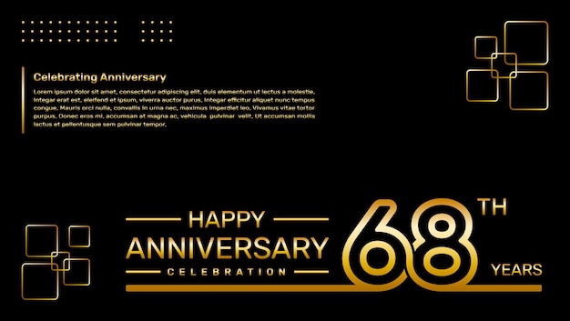 68th year anniversary template design with gold color vector template illustration