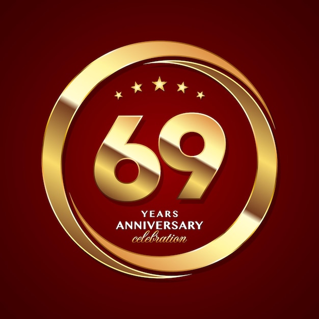 69e verjaardag logo-ontwerp met glanzende gouden ring stijl Logo vector sjabloon illustratie