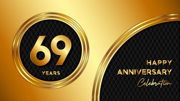69e verjaardag sjabloonontwerp met gouden textuur en nummer voor jubileumviering