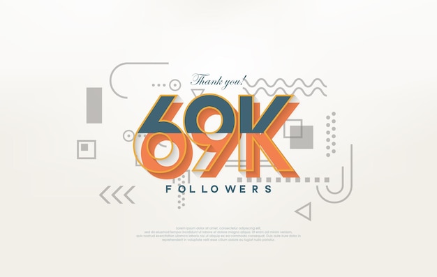 69k followers Thank you with colorful cartoon numbers illustrations