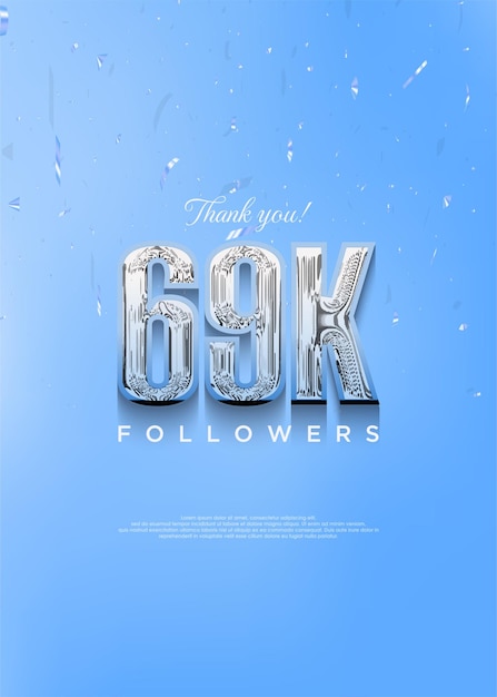 Vector 69k thank you followers with bright blue numbers and with a cool theme