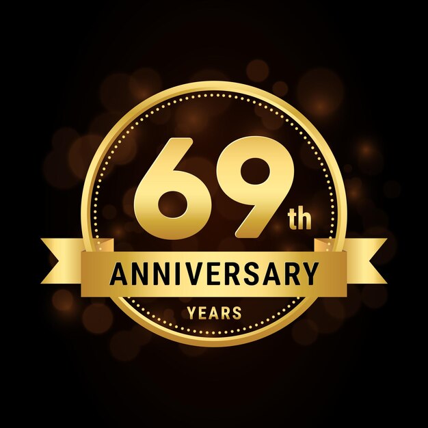 Vector 69th anniversary anniversary celebration template design with gold ribbon logo vector illustration