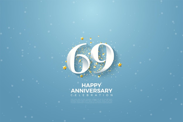 Празднование 69-летия с блестящим украшением и праздничной звездой.