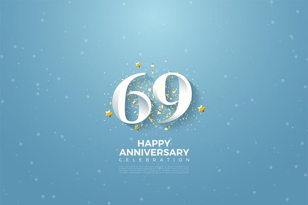 반짝이 장식과 축하 별이 있는 69주년 축하.