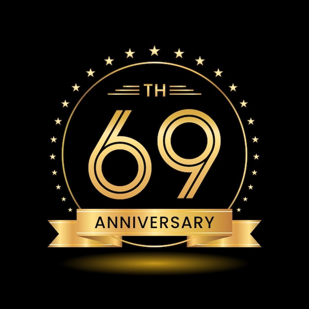 69th Anniversary logo design Golden number concept design Line Art style Logo Vector Template