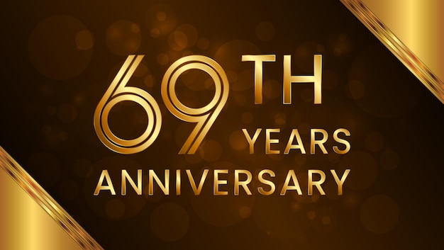 Логотип 69-летия с концепцией двойной строки и шрифтом золотого цвета