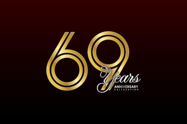 Vector 69th anniversary logo with a golden number and silver text