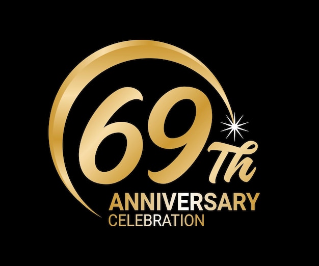 69th Anniversary ordinal number Counting vector art illustration in stunning font on gold color