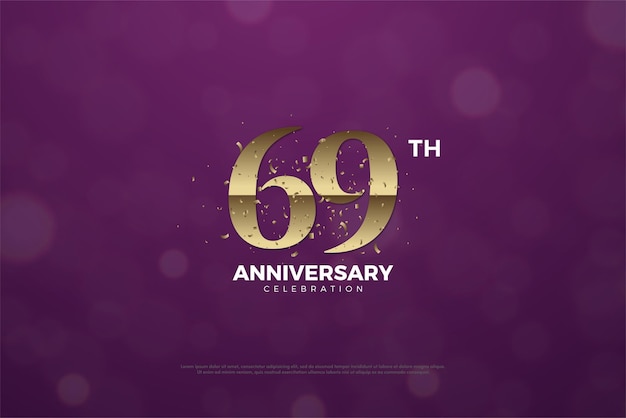 69th anniversary on a purple background with glitter.
