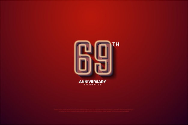 淡い赤地に69周年。