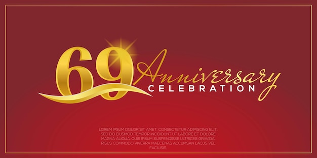 69th years anniversary, vector design for anniversary celebration with gold and red colour.