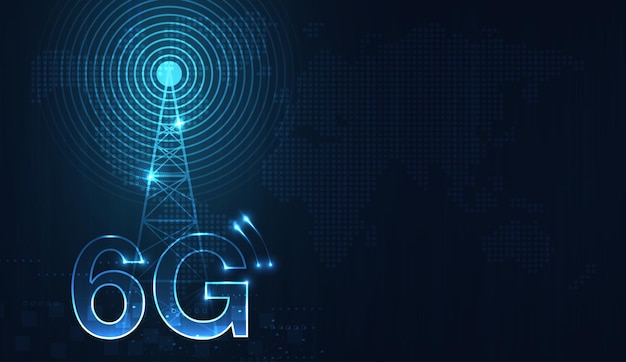 6g-technologieconcept moderne stad en telecommunicatietoren netwerkverbindingsconcept wereldwijd