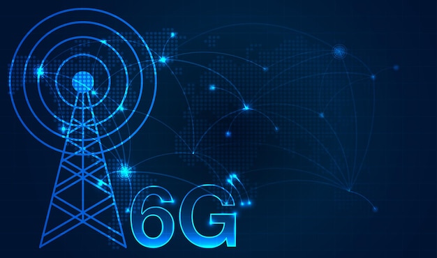 Вектор Концепция технологии 6g современный город и концепция подключения к сети телекоммуникационных башен глобальная