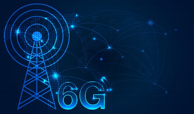 Vector 6g technology concept modern city and telecommunication tower network connection concept global