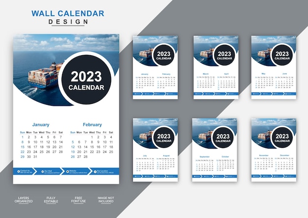 6page business wall calendar 2023 for editable design template