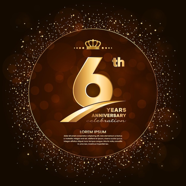 6th anniversary logo with gold numbers and glitter isolated on a gradient background