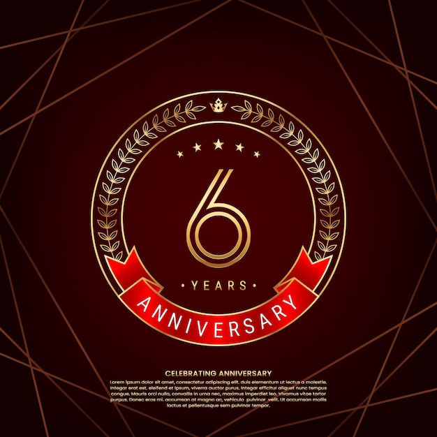 6th anniversary logo with golden laurel wreath and double line number