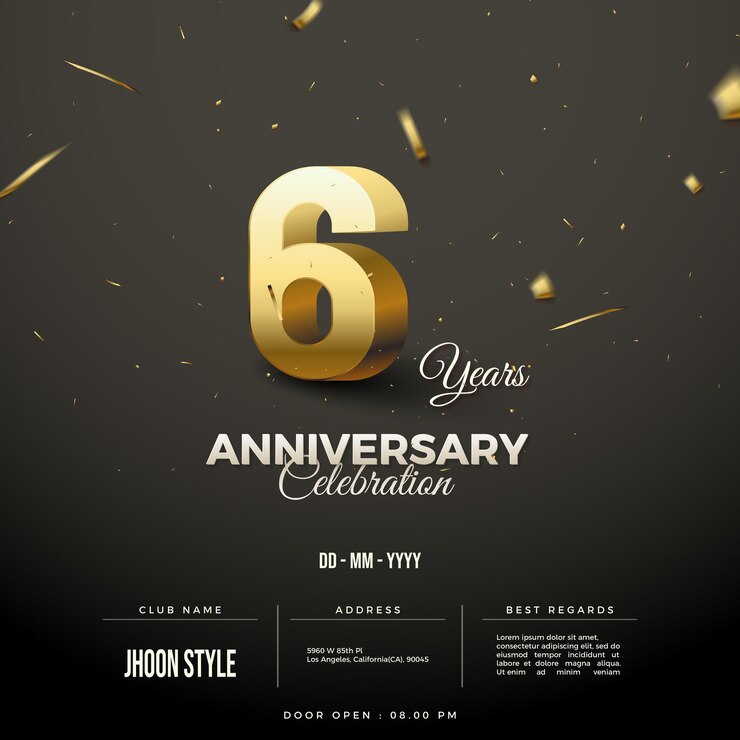 3D 골드 번호가 있는 6주년 파티 초대장