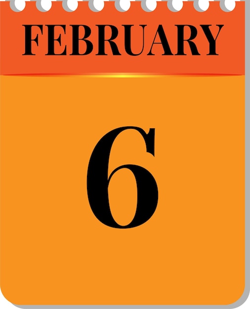 6th february in calendar icon on white background orange black color design vector image vector