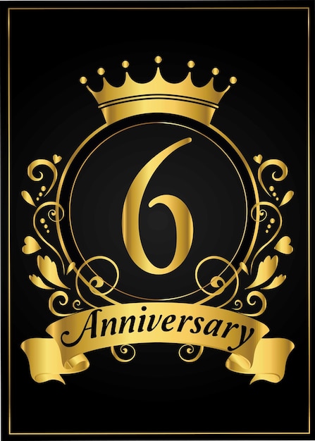 6th golden anniversary sign. Vector and illustration. gold design