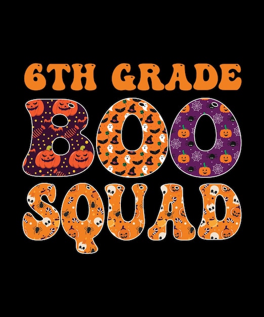 Вектор Футболка учителя хэллоуина 6th grade boo squad