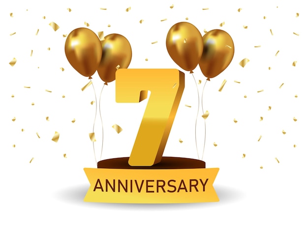 7 anniversary gold numbers with golden confetti celebration anniversary event party template
