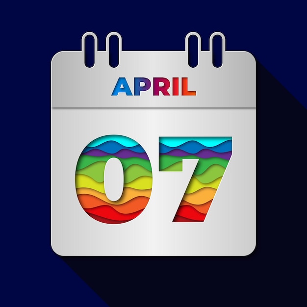 Vettore calendario della data del 7 aprile piatto tagliato in carta minimale illustrazione di design in stile artistico