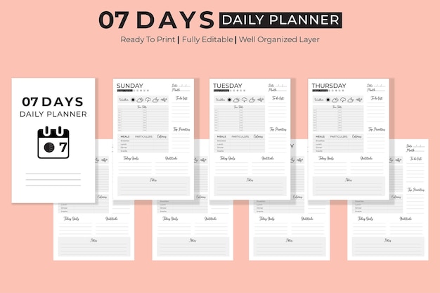 Vector 7 days daily planner kdp interior