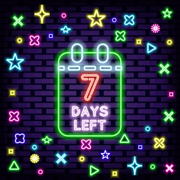 7 Days Left Badge in neon style Neon script Night advensing