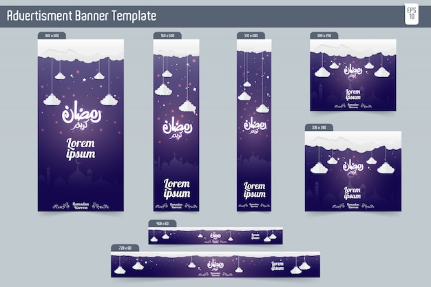 Vettore 7 diversi modelli di offerta di sconto banner di vendita ramadan