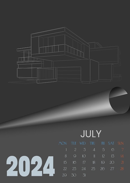 7 juli kalender voor 2024 vector wandkalendersjabloon schets voor creativiteit