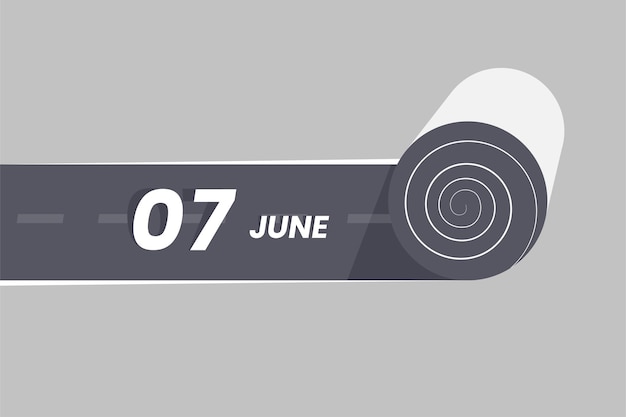 7 juni kalenderpictogram rollend in de weg 7 juni Datum Maandpictogram vectorillustrator