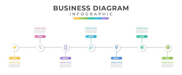 Vector 7 maand timeline diagram kalender met stap opties
