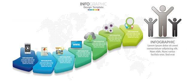 7 parti infografica design e marketing icone possono essere utilizzate per il layout del flusso di lavoro